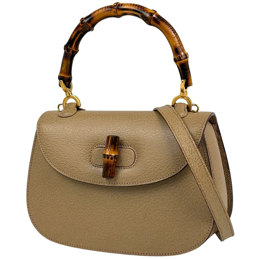 Gucci Bamboo Handbag Leather Beige Cream